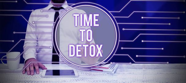Tekst bijschrift presenteren Time To Detox, Business showcase Moment voor Dieet Voeding gezondheid Verslaving behandeling reinigen - Foto, afbeelding