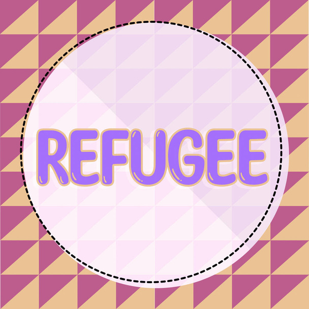 Znak tekstowy pokazujący Uchodźcę, Znaczenie pojęcia odnosi się do ruchów dużych grup wysiedleńców - Zdjęcie, obraz