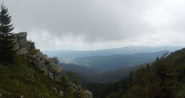 Ле-Хонек, Франция - август 2020 года: Пешие прогулки к горе Хонек (1363 м) в горах Вогезов - Фото, изображение