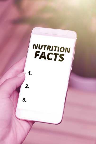 Inspiráló szöveg Táplálkozási tények, Üzleti áttekintés Az élelmiszerekre vonatkozó részletes információk tápanyagtartalom - Fotó, kép