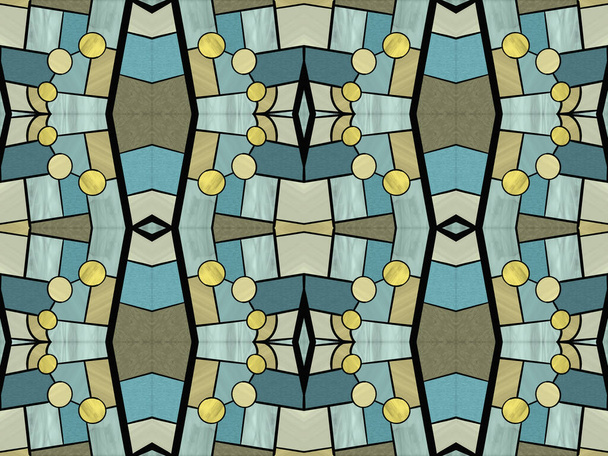 illustration numérique pour un motif sans couture avec texture et style vitrail aux couleurs bleu, gris et marron - Photo, image