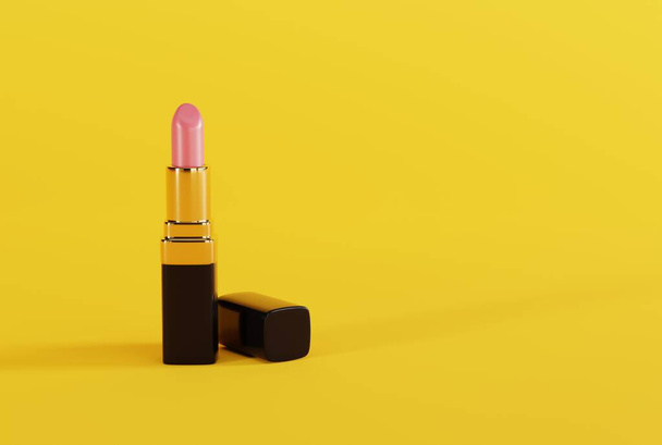 Pink lipstick on a light background. The concept of women's lip painting, using a variety of lipsticks for lips. 3D render, 3D illustration. - Фото, изображение