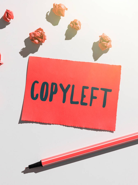 Tekstin näyttäminen Copyleft, Business overview oikeus vapaasti käyttää, muokata, kopioida ja jakaa ohjelmistoja, taideteoksia - Valokuva, kuva