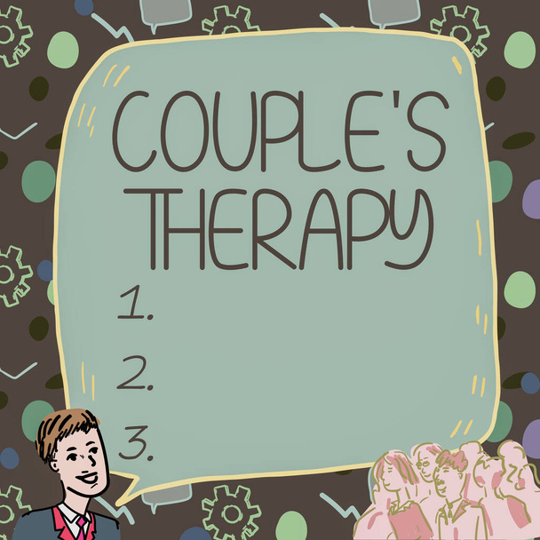 Концептуальный заголовок Couple S Therapy, Business approach treat relationship distress for individuals and couples - Фото, изображение