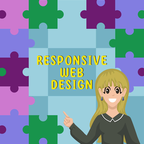 Ručně psané znamení Responsive Web Design, Word pro tvorbu webových stránek, které využívá flexibilní rozvržení - Fotografie, Obrázek