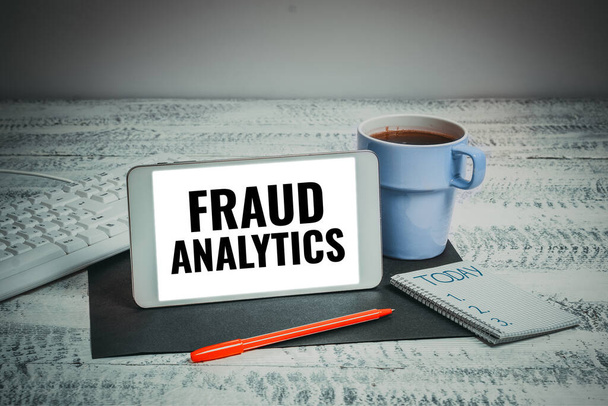 Conceptual display Fraud Analytics, Word Written zur Identifizierung tatsächlicher oder zu erwartender Betrügereien - Foto, Bild