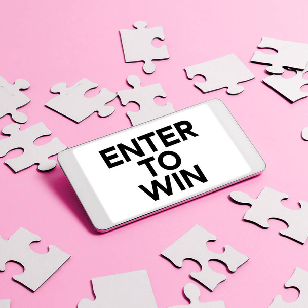 Σήμα κειμένου που δείχνει το Enter To Win, Επιχειρηματική ιδέα που ανταλλάσσει κάτι αξίας για έπαθλο ή πιθανότητα νίκης - Φωτογραφία, εικόνα