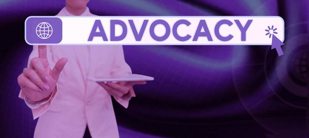 Tekst met inspiratie Advocacy, Word Written on Profession of legal advocate Advocaat werk Openbare aanbeveling - Foto, afbeelding