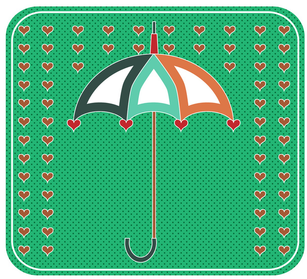 Yellow umbrella with red hearts, retro design, dotted background - Wektor, obraz