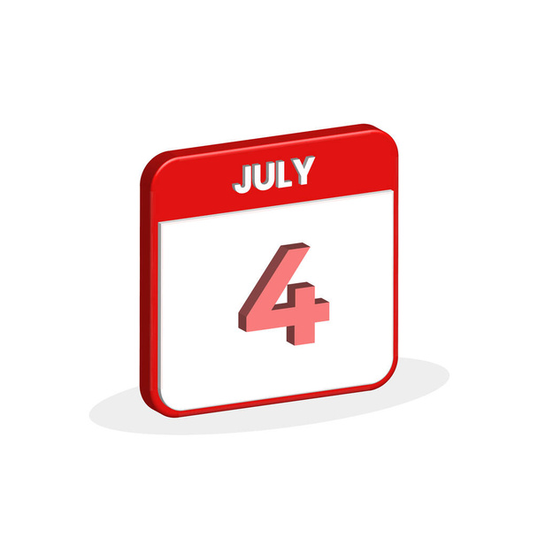 4th July calendar 3D icon. 3D July 4 calendar Date, Month icon vector illustrator - Vector, Image