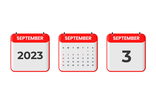 September 2023 calendar design. 3rd September 2023 calendar icon for schedule, appointment, important date concept - Vektor, obrázek