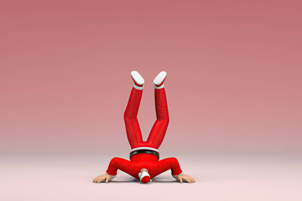 Un hombre con traje de Papá Noel. Se está cayendo. 3d representación del personaje de dibujos animados en la actuación. - Foto, Imagen