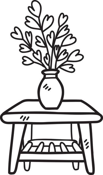 Tavolino disegnato a mano e piante illustrazione isolata su sfondo - Vettoriali, immagini
