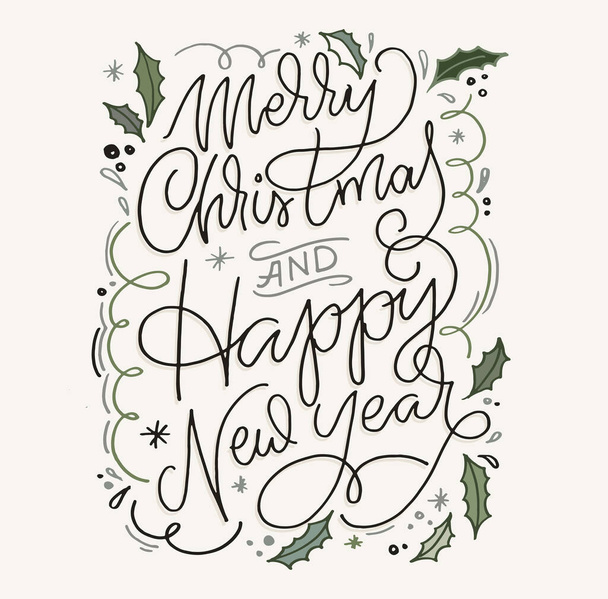 Seasons greetings. Happy winter holidays postcard. Merry Christmas and happy new year lettering. Holly jolly. Merry and bright.  - Vektor, Bild