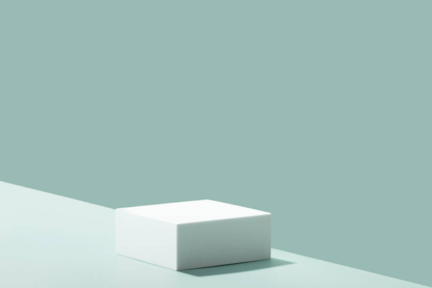 Abstract empty white podium on blue background. Mock up stand for product presentation. 3D Render. Minimal concept. Advertising template - Foto, Imagen
