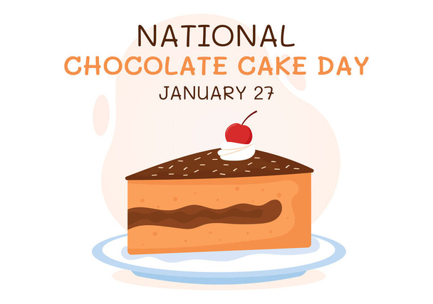 National Chocolate Cake Day Celebration 27. tammikuuta herkullisella makeudella litteässä sarjakuvassa Taustalla käsin piirretyt mallit Kuvitus - Vektori, kuva