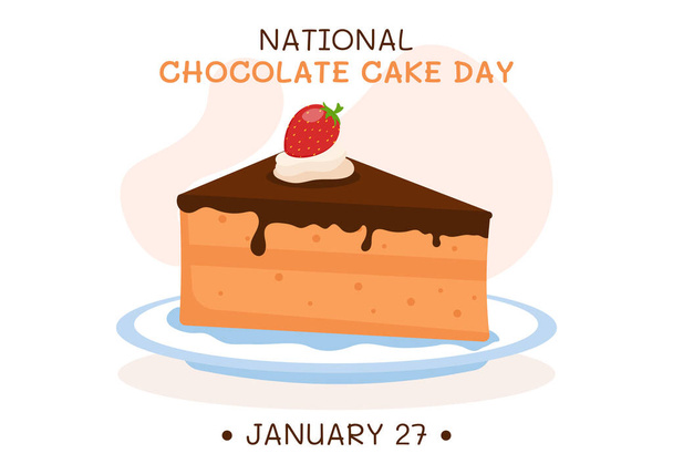 Célébration de la Journée nationale du gâteau au chocolat le 27 janvier avec une délicieuse douceur dans un fond de bande dessinée plat Illustration de modèles dessinés à la main - Vecteur, image