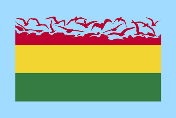Bolivia bandiera con concetto di libertà, idea indipendente paese, Bolivia bandiera trasformandosi in vettore uccelli volanti, metafora sovranità, design piatto - Vettoriali, immagini