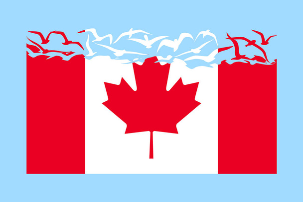 Kanada bayrağı özgürlük kavramı, bağımsız ülke fikri, Kanada bayrağı uçan kuş vektörüne dönüşüyor, egemenlik mecazı, düz tasarım - Vektör, Görsel