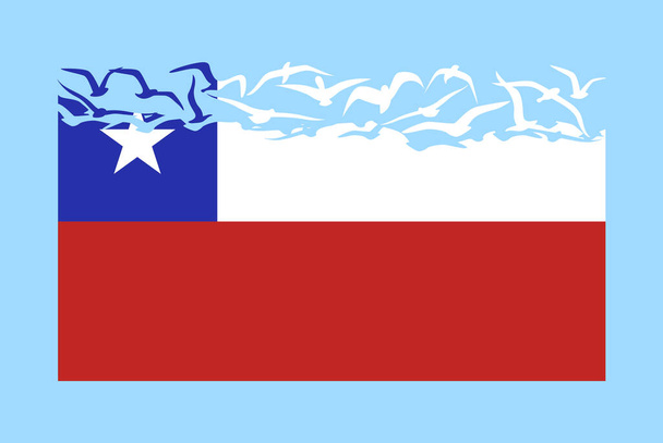 Cile bandiera con concetto di libertà, idea indipendente del paese, bandiera del Cile che si trasforma in vettore di uccelli volanti, metafora della sovranità, design piatto - Vettoriali, immagini