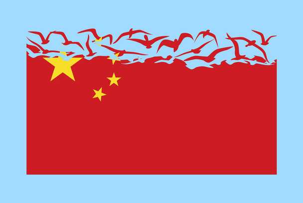 Özgürlük kavramına sahip Çin bayrağı, bağımsız ülke fikri, uçan kuş vektörüne dönüşen Çin bayrağı, egemenlik mecazı, düz tasarım - Vektör, Görsel