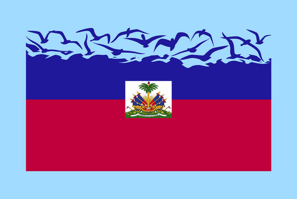 Haiti bayrağı özgürlük kavramı, bağımsız ülke fikri, Haiti bayrağı uçan kuş vektörüne dönüşmesi, egemenlik mecazı, düz tasarım - Vektör, Görsel