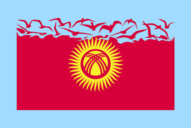 Kırgızistan bayrağı özgürlük kavramı, bağımsız ülke fikri, Kırgızistan bayrağı uçan kuş vektörüne dönüşüyor, egemenlik metaforu, düz tasarım - Vektör, Görsel