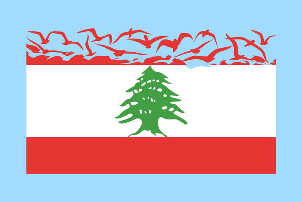 Özgürlük kavramına sahip Lübnan bayrağı, bağımsız ülke fikri, Lübnan bayrağının uçan kuş vektörüne dönüşmesi, egemenlik mecazı, düz tasarım - Vektör, Görsel