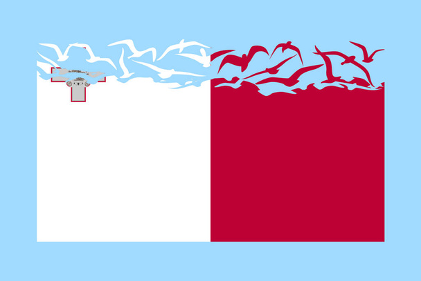 Málta zászló szabadság koncepcióval, független ország ötlet, Málta zászló átalakítása repülő madarak vektora, szuverenitás metafora, lapos kialakítás - Vektor, kép