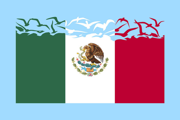 Özgürlük kavramına sahip Meksika bayrağı, bağımsız ülke fikri, Meksika bayrağı uçan kuş vektörüne dönüşüyor, egemenlik mecazı, düz tasarım - Vektör, Görsel