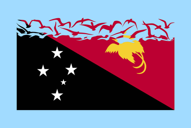 Papua Yeni Gine bayrağı özgürlük kavramı, bağımsız ülke fikri, Papua Yeni Gine bayrağı uçan kuş vektörüne dönüşüyor, egemenlik metaforu, düz tasarım - Vektör, Görsel