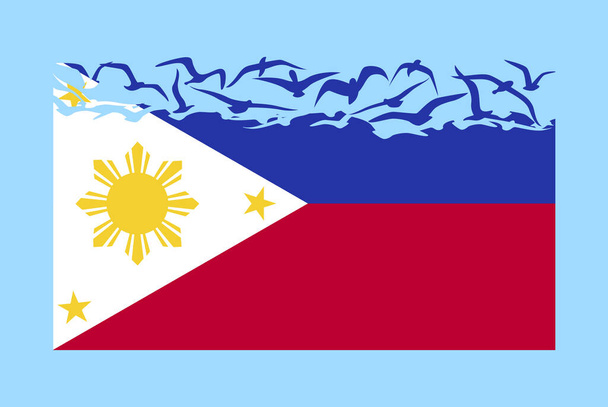Filipinler bayrağı özgürlük kavramı, bağımsız ülke fikri, Filipinler bayrağı uçan kuş vektörüne dönüşüyor, egemenlik metaforu, düz tasarım - Vektör, Görsel