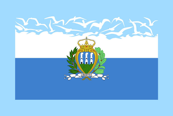 San Marino flag with freedom concept, independent country idea, San Marino flag transforming into flying birds vector, sovereignty metaphor, flat design - Vector, Image