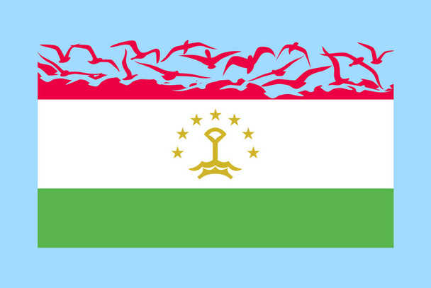 Tacikistan bayrağı özgürlük kavramı, bağımsız ülke fikri, Tacikistan bayrağının uçan kuş vektörüne dönüşmesi, egemenlik metaforu, düz tasarım - Vektör, Görsel