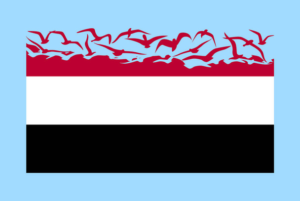 Özgürlük kavramına sahip Yemen bayrağı, bağımsız ülke fikri, Yemen bayrağı uçan kuş vektörüne dönüşüyor, egemenlik mecazı, düz tasarım - Vektör, Görsel