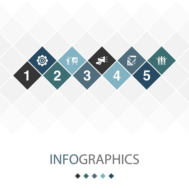 optimalizace procesů, prezentace, propagace, design, ikony úspěchu Infographic design template. Tvůrčí koncept s 5 kroky - Vektor, obrázek