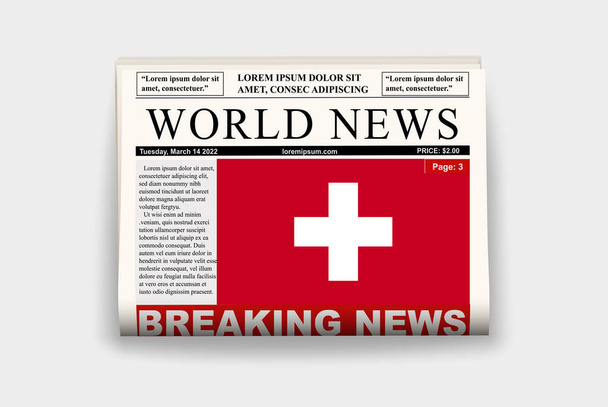 Švýcarsko country noviny s vlajkou, aktuality na newsletter, Švýcarsko novinky koncept, Gazette strana s titulem, časopis s vlajkou země, čtení novin, streamer titulek - Vektor, obrázek