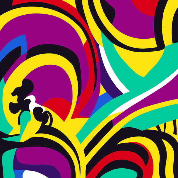 Ένα καλλιτεχνικά σχεδιασμένο και ψηφιακά δημιουργημένο, groovy pop art στυλ αφηρημένο μοτίβο χρησιμοποιώντας μπλοκ φωτεινά χρώματα. - Διάνυσμα, εικόνα