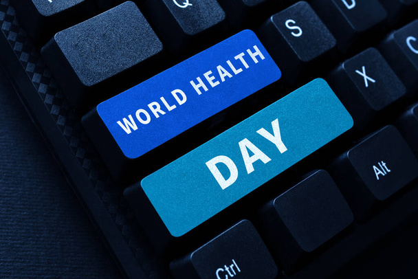 Segnaletica della Giornata Mondiale della Salute, Concetto che significa Data Speciale per le Attività Sane Prevenzione della Cura - Foto, immagini