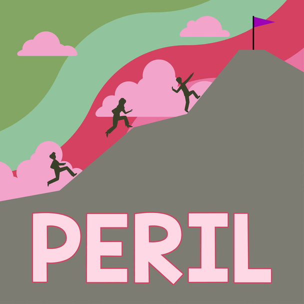 Handschrifttekst Peril, Internet Concept geeft iets extreem moeilijks, gevaarlijks of gevaarlijks aan - Foto, afbeelding