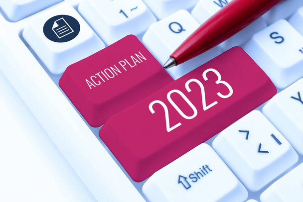 Bildunterschrift: Aktionsplan 2023, Internet-Konzept zur Aufgabenliste enthält eine Reihe von Dingen, die im nächsten Jahr getan werden müssen - Foto, Bild