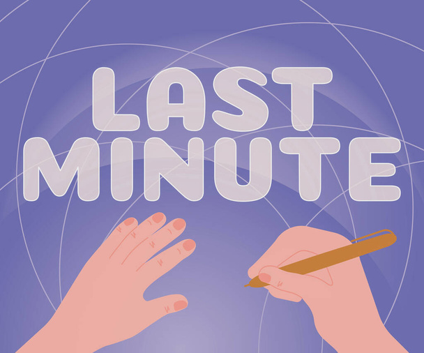 Znak wyświetlający Last Minute, Conceptual zdjęcie zrobione lub występujące w ostatnim możliwym czasie przed zdarzeniem - Zdjęcie, obraz