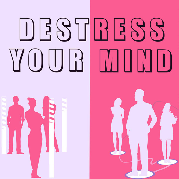 Käsitteellinen näyttö Destress Your Mind, Internet Concept vapauttaa henkistä jännitystä, vähentää stressiä - Valokuva, kuva