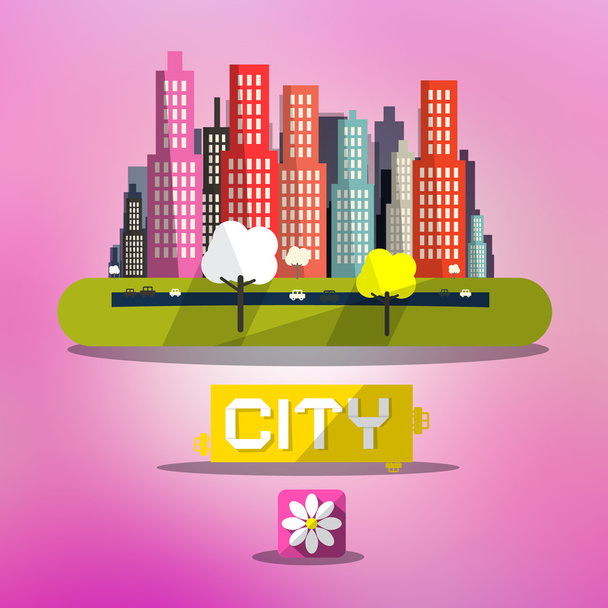 Αφηρημένο διάνυσμα άνοιξη πόλη σε ροζ φόντο - Διάνυσμα, εικόνα