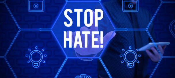 Conceptuele weergave Stop haat, zakelijke aanpak Voorkom agressieve druk of intimidatie bij anderen - Foto, afbeelding