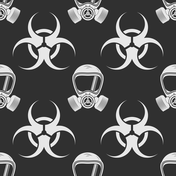 Biologisch gevarenbord met gasmasker naadloos patroon. Vectorillustratie - Vector, afbeelding