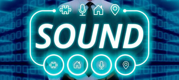 Концептуальный заголовок Sound, Business concept vibrations that travel through air can be heard when they reach ear - Фото, изображение