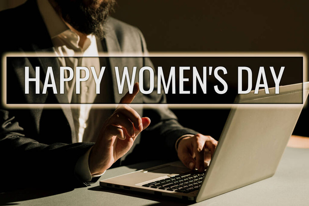 Inspiration zeigt Zeichen Happy Womens Day, Geschäftsidee, um das Wesen jeder Dame auf der ganzen Welt zu gedenken - Foto, Bild