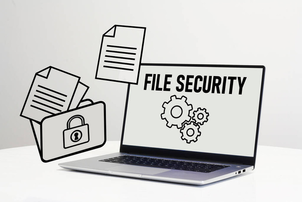 Sécurité des fichiers en ligne Concept de protection de la sécurité sont affichés à l'aide d'un texte et des images de fichiers - Photo, image