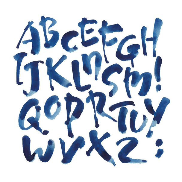 Vector Acrylic Brush Style Hand Drawn Alphabet Font. Calligraphy alphabet on a white background. Watercolor hand lettering. - Vetor, Imagem